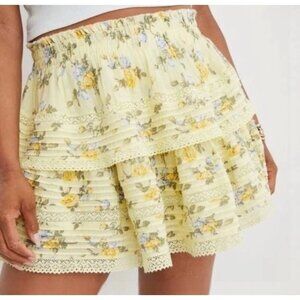 Aerie Yellow Floral Rock N Ruffle Shabby chic mini skirt Y2K sz XS